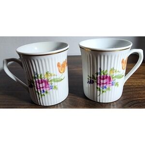 2 JLMENAU Graf Von Kenneberg Porcelain Ribbed Floral Mug German Democratic Rep